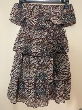 Tiered Printed Strapless Dress in Multicolor Geometric Print